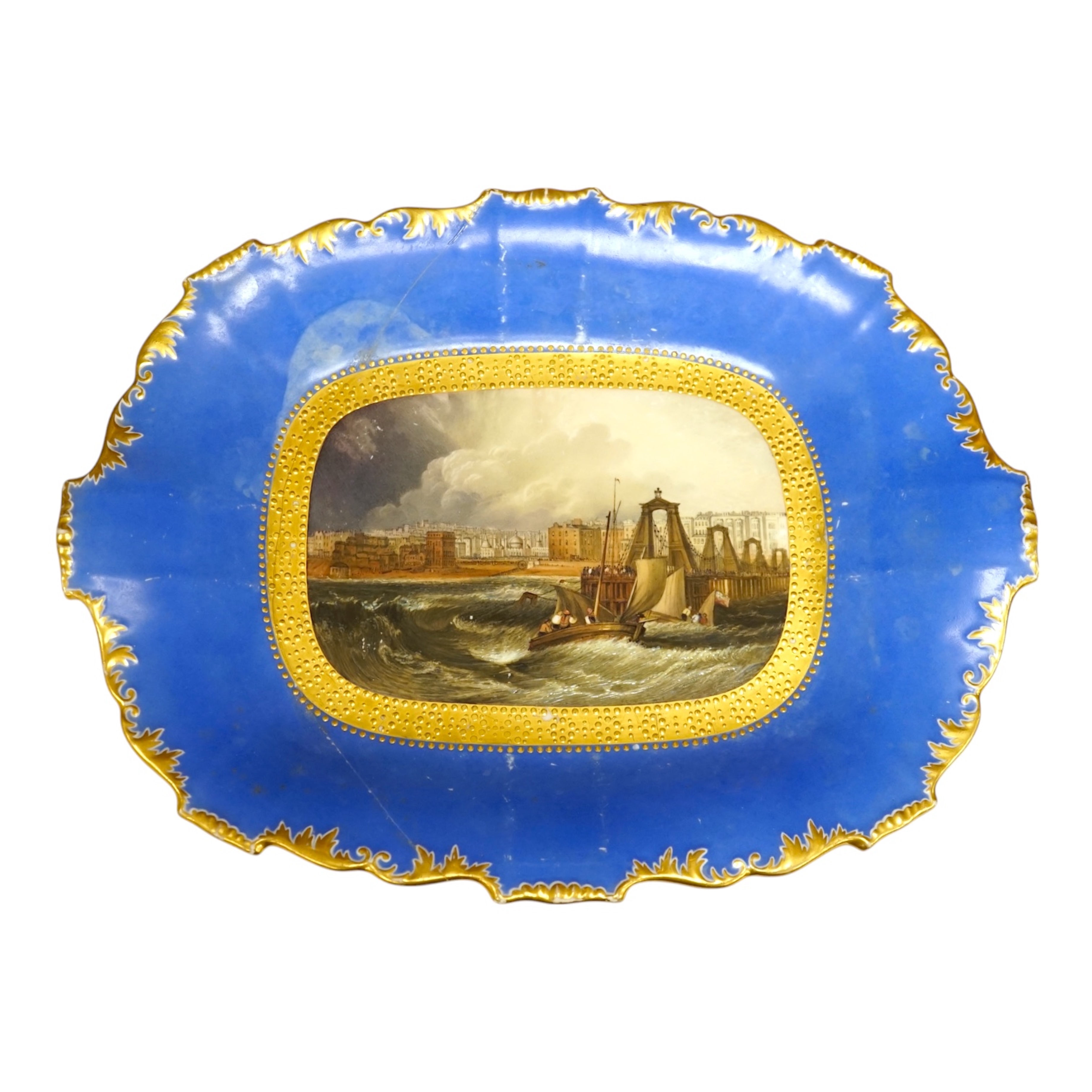 A unique Doe & Rogers of Worcester decorated H & R. Daniel dessert dish painted with a View of the Chain Pier, Brighton, Shrewsbury pattern, c.1830. Illustrated Berthoud, M. The Daniel Table Ware Patterns, p15, pl.149. C